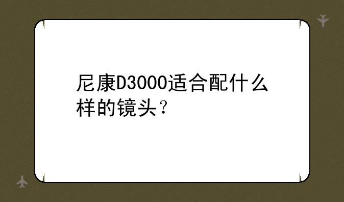 尼康D3000适合配什么样的镜头？