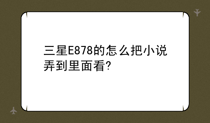 三星E878的怎么把小说弄到里面看?