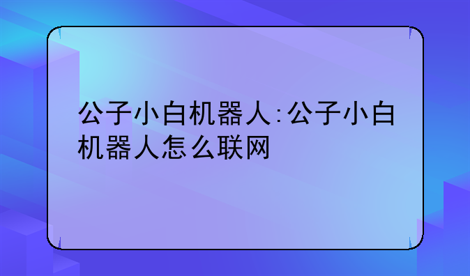 公子小白机器人:公子小白机器人怎么联网